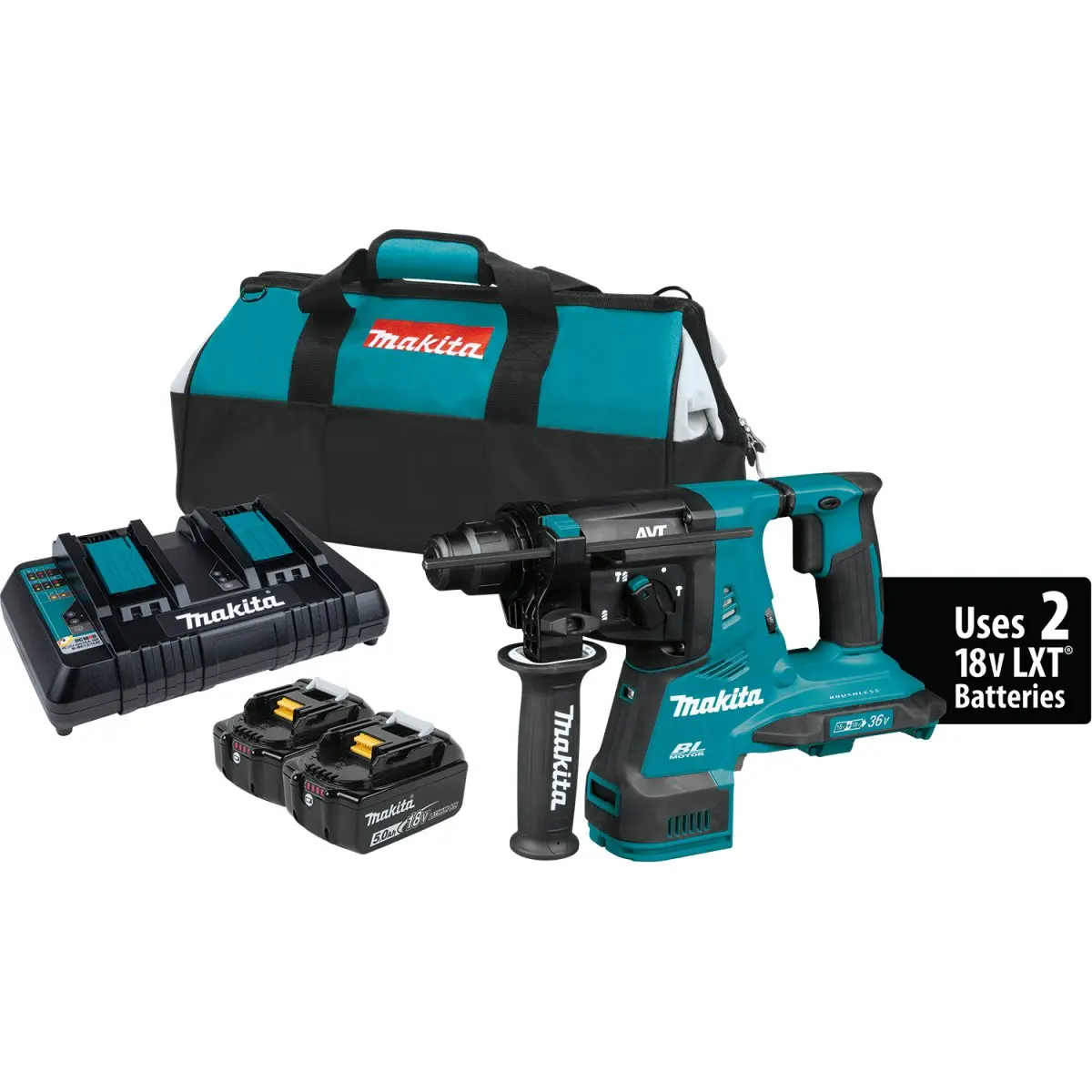 36V (18V X2) Lxt® Brushless 1‑1/8" Avt® Rotary Hammer, Accepts Sds‑Plus Bits (5.0Ah) 1