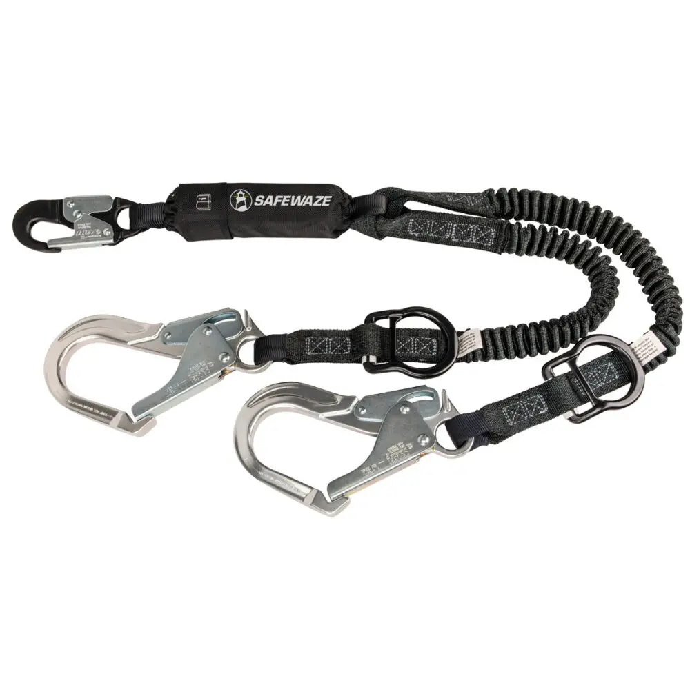 Pro 6′ Stretch Energy Absorbing Lanyard: 12′ Ff Dual Leg, Alu Rebar Hooks, Rescue Rings 1