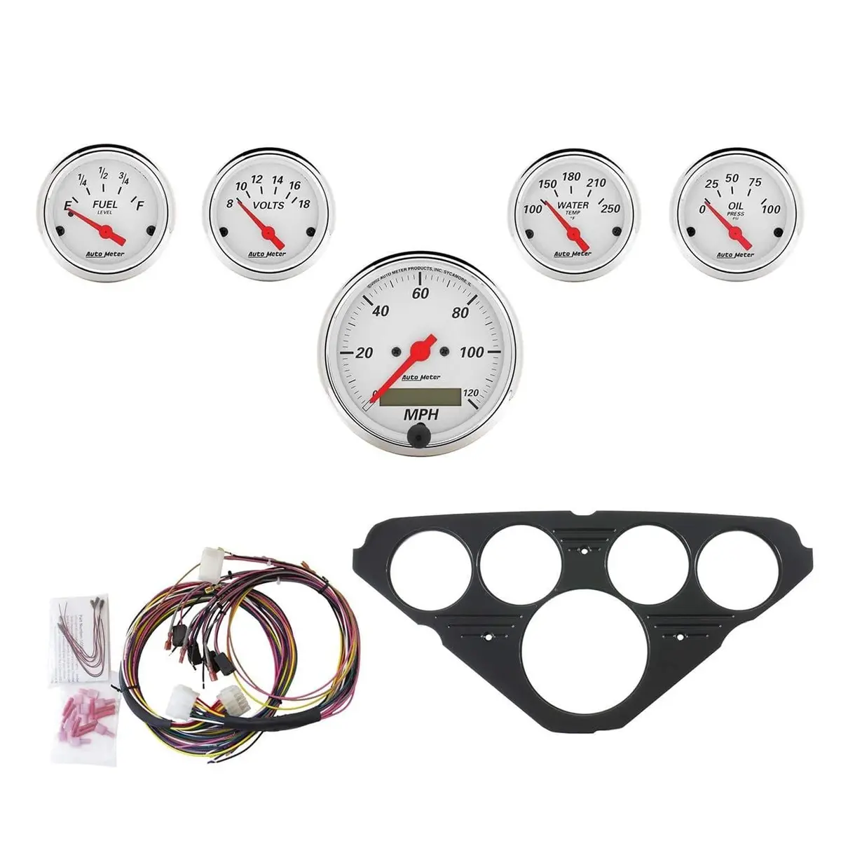 Autometer Arctic White 7049-Aw Instrument Cluster – Classic Analog Gauges With Cool-White Dial 1