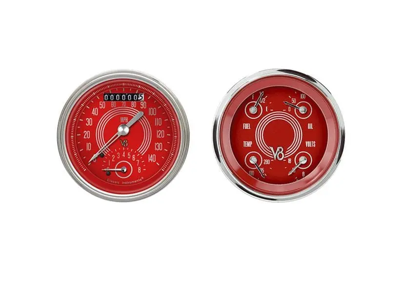 Classic Instruments V8 Red Steelie Gauge Cluster – Vintage-Styled Dash Set 1